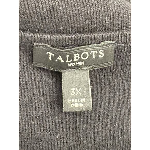Talbots Black V-Neck Sweater Size 3X NWT Scalloped Trim Cotton Blend - Picture 3 of 6